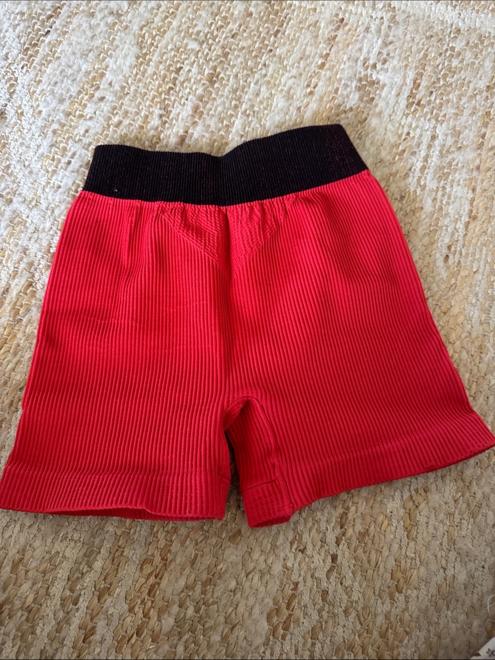 FP Movement by Free People  Ribbed Red Shorts with Black Waistband - Picture 3 of 3